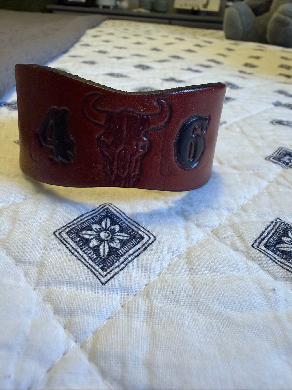 Leather Bull Skull Cuff Bracelet - Brown